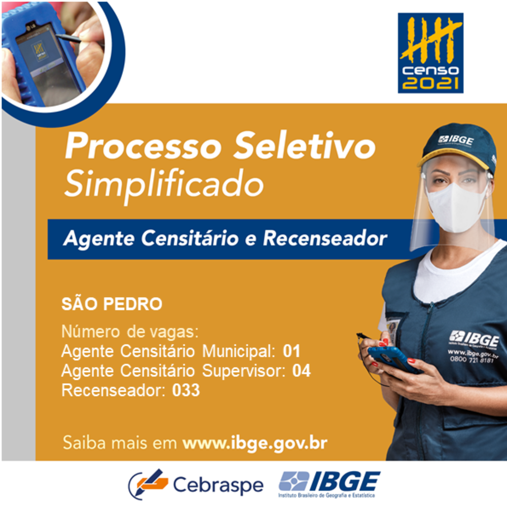 SERVIÇO: IBGE ABRE PROCESSO SELETIVO PARA 38 VAGAS DE AGENTE CENSITÁRIO E RECENSEADOR