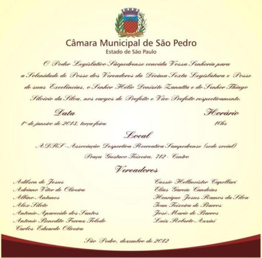 CONVITE DA SOLENIDADE DE POSSE DOS ELEITOS